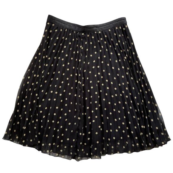 H&M Polk Dot Pleat Skirt Size 8 Black Cream Satin Waist - Picture 1 of 6